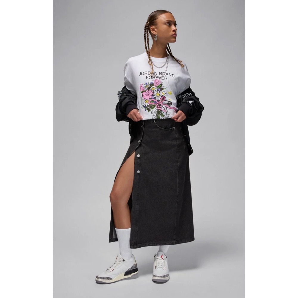 NIKE AIR JORDAN Button Front Denim Maxi Skirt XS‎ Washed Black NEW Streetwear
